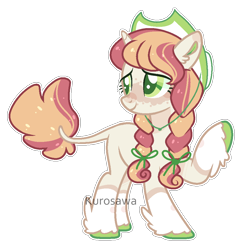 Size: 914x960 | Tagged: safe, artist:kurosawakuro, oc, oc only, classical unicorn, pony, unicorn, base used, braid, female, hat, hoof fluff, horn, leonine tail, mare, offspring, outline, parent:pistachio, parent:sweetie belle, parents:sweetiestachio, pigtails, raised hoof, simple background, solo, transparent background, twintails, unshorn fetlocks