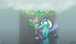 Size: 5120x3000 | Tagged: safe, artist:difis, princess ember, spike, dragon, g4, behaving like a weapon, dragoness, duo, female, fire, fire breath, flamethrower, flamethrower spike, high res, male, rain, youtube link