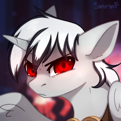 Size: 2000x2000 | Tagged: safe, artist:sinrinf, oc, oc only, oc:dark tempest, alicorn, pony, bust, commission, crossover, high res, naruto, portrait, sharingan, solo, ych result