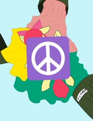 Size: 1080x1397 | Tagged: safe, artist:omegapony16, apple bloom, earth pony, pony, g4, bow, censored, female, filly, hair bow, peace symbol, solo