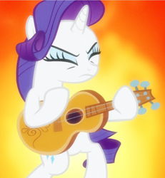 Size: 864x937 | Tagged: safe, screencap, rarity, pony, unicorn, g4, honest apple, bipedal, cropped, eyes closed, female, guitar, guitarity, mare, musical instrument, solo