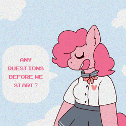 Size: 2000x2000 | Tagged: safe, artist:rigbythememe, pinkie pie, earth pony, anthro, semi-anthro, g4, alternate universe, anime, arm hooves, clothes, female, game, high res, pinkamena diane pie, school uniform, schoolgirl, smile.me happiness adventure, solo, video game