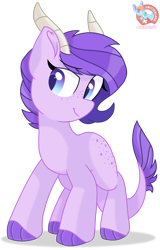 Size: 1052x1642 | Tagged: safe, artist:rainbow eevee, oc, oc only, oc:crystal clarity, dracony, dragon, hybrid, pony, kilalaverse, cute, freckles, horns, interspecies offspring, offspring, parent:rarity, parent:spike, parents:sparity, simple background, smiling, smirk, solo, transparent background, vector