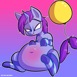 Size: 3000x3000 | Tagged: safe, artist:metalface069, oc, oc only, oc:mobian, pony, balloon, belly, belly blush, big belly, clothes, fat, high res, huge belly, inflation, socks, solo, striped socks, tongue out, ych result