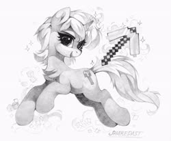 Size: 3717x3070 | Tagged: safe, artist:share dast, oc, oc only, oc:speed, pony, unicorn, high res, magic, minecraft, pickaxe, solo