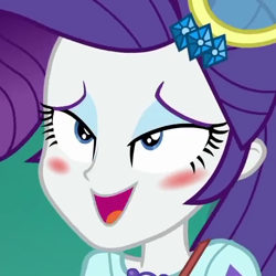 Size: 500x500 | Tagged: safe, screencap, rarity, equestria girls, equestria girls specials, g4, my little pony equestria girls: better together, my little pony equestria girls: spring breakdown, blushing, cropped, female, lidded eyes, open mouth, smiling, solo