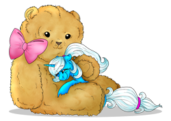 Size: 1024x726 | Tagged: safe, artist:ali-selle, oc, oc only, oc:pummela, pony, unicorn, cute, daaaaaaaaaaaw, eyes closed, female, hug, ponytail, ribbon, simple background, smiling, solo, story in the comments, story included, sweet dreams fuel, teddy bear, transparent background
