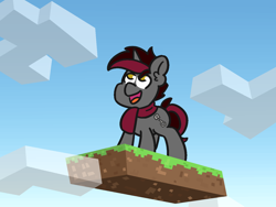 Size: 1400x1050 | Tagged: safe, artist:threetwotwo32232, oc, oc only, oc:aneroid hydrolock, pony, unicorn, clothes, looking up, male, minecraft, scarf, solo, stallion
