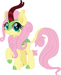 Size: 1210x1500 | Tagged: safe, artist:cloudy glow, fluttershy, kirin, g4, cute, female, kirin fluttershy, kirin-ified, looking at you, movie accurate, raised hoof, shyabetes, simple background, solo, species swap, transparent background, weapons-grade cute