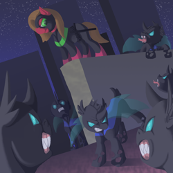 Size: 1280x1280 | Tagged: safe, artist:crispokefan, oc, oc only, oc:pun, changeling, earth pony, pony, ask pun, ask, female, mare, solo, superhero, the pundit