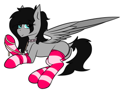 Size: 3185x2400 | Tagged: safe, artist:pegasko, oc, oc only, oc:mestima, pegasus, pony, clothes, collar, high res, leash, looking at you, pegasus oc, simple background, smiling, socks, solo, striped socks, transparent background, vector