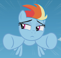 Size: 991x937 | Tagged: safe, screencap, rainbow dash, pegasus, pony, g4, the cutie re-mark, cropped, female, filly, filly rainbow dash, flying, lidded eyes, solo, younger