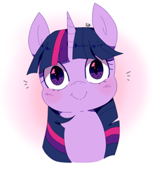 Size: 1402x1500 | Tagged: safe, artist:stuwor-art, twilight sparkle, pony, unicorn, g4, blushing, bust, cute, female, looking at you, portrait, smiling, smiling at you, solo, twiabetes