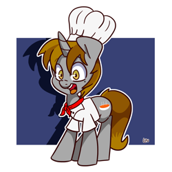Size: 1500x1500 | Tagged: safe, artist:lou, oc, oc only, oc:bouquet garni, pony, unicorn, chef, chef's hat, cook, hat, solo