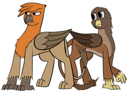 Size: 2800x2000 | Tagged: safe, artist:somber, oc, oc only, oc:isaac, oc:leigh, griffon, fallout equestria, angry, colored, fallout equestria: longtalons, female, flat colors, high res, male, simple background, transparent background