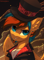 Size: 900x1209 | Tagged: safe, artist:redchetgreen, oc, oc only, pegasus, pony, clothes, facial hair, goatee, hat, male, smiling, smirk, solo, stallion, top hat