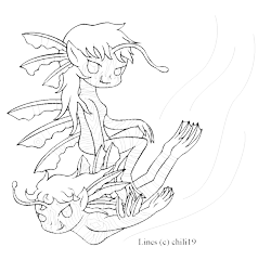 Size: 977x936 | Tagged: safe, artist:chili19, oc, oc only, human, duo, humanized, lineart, lionfish, monochrome, simple background, transparent background