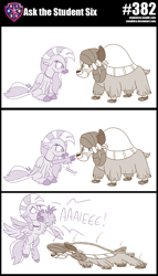 Size: 800x1396 | Tagged: safe, artist:sintakhra, silverstream, yona, classical hippogriff, hippogriff, yak, tumblr:studentsix, g4, boop, cardboard, cardboard cutout, cute, diastreamies, display, jewelry, looking at each other, necklace, that was unexpected