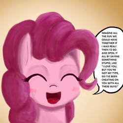 Size: 700x700 | Tagged: safe, artist:tkuroneko, edit, pinkie pie, g4, eyes closed, open mouth, talking to viewer