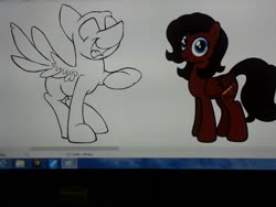Size: 1024x768 | Tagged: safe, artist:lucas_gaxiola, oc, oc only, oc:ink rose, pegasus, pony, duo, female, lineart, mare, pegasus oc, photo, picture of a screen, sketch, wings