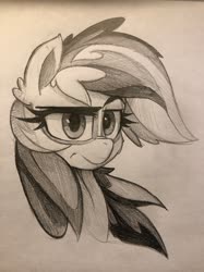 Size: 1280x1707 | Tagged: safe, artist:ignis, rainbow dash, pegasus, pony, g4, bust, female, paper, pencil, pencil drawing, portrait, solo, traditional art