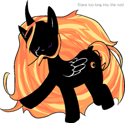 Size: 621x612 | Tagged: safe, artist:poniidesu, oc, oc only, alicorn, black hole pony, original species, pony, alicorn oc, black hole, blushing, curved horn, dock, female, horn, mare, ponified, simple background, solo, text, transparent background
