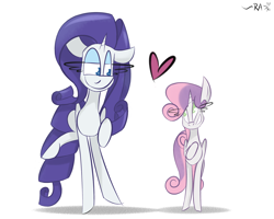 Size: 2740x2189 | Tagged: safe, artist:ratann, rarity, sweetie belle, pony, unicorn, g4, duo, eye contact, female, heart, high res, looking at each other, no pupils, siblings, sisters