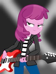 Size: 1024x1344 | Tagged: safe, artist:darkplayerferraz269, artist:grapefruitface1, cheerilee, equestria girls, g4, base used, electric guitar, female, fender stratocaster, guitar, musical instrument, show accurate, solo, stage light