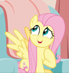 Size: 877x919 | Tagged: safe, screencap, fluttershy, pegasus, pony, discordant harmony, g4, cropped, cute, female, looking back, mare, open mouth, raised hoof, shyabetes, sitting, solo, spread wings, thinking, wings