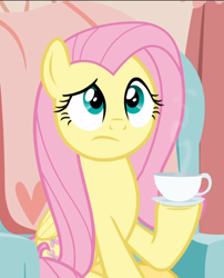 Size: 760x939 | Tagged: safe, screencap, fluttershy, pegasus, pony, discordant harmony, g4, cropped, cup, female, holding, mare, sitting, solo, teacup