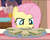 Size: 1192x943 | Tagged: safe, screencap, fluttershy, pegasus, pony, discordant harmony, cropped, female, food, grin, mare, plate, sandwich, smiling, solo