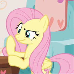 Size: 951x939 | Tagged: safe, screencap, fluttershy, pegasus, pony, discordant harmony, g4, bipedal, bipedal leaning, cropped, female, grin, leaning, mare, raised hoof, smiling, smug, smugshy, solo
