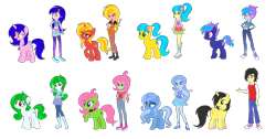 Size: 2853x1438 | Tagged: safe, artist:lumi-infinite64, artist:rainbow15s, artist:selenaede, oc, alicorn, earth pony, elemental, pegasus, unicorn, equestria girls, g4, accessory, alicorn oc, base used, boots, clothes, earth pony oc, gradient clothes, high heel boots, high heels, horn, jewelry, necklace, pegasus oc, shoes, simple background, sneakers, transparent background, unicorn oc