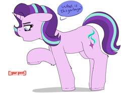 Size: 2265x1687 | Tagged: safe, artist:anonymous, starlight glimmer, pony, unicorn, g4, /mlp/, 4chan, dialogue, drawthread, female, floppy ears, looking down, mare, open mouth, pointing, question, reaction image, solo, text