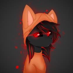 Size: 1280x1280 | Tagged: safe, artist:bellfa, oc, oc only, oc:sunightfox, earth pony, fox, pony, black sclera, clothes, colored pupils, costume, cute, glowing eyes, gray background, looking at you, male, original art, red and black oc, red eyes, simple background, solo