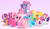 Size: 2941x1700 | Tagged: safe, artist:pigeorgien, cheerilee (g3), pinkie pie (g3), rainbow dash (g3), scootaloo (g3), starsong, sweetie belle (g3), toola-roola, earth pony, pegasus, pony, unicorn, g3, g3.5, g4, core seven, cute, female, filly, g3 to g4, g3.5 to g4, generation leap, mare, pigeorgien is trying to murder us, redesign