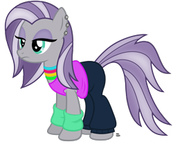 Size: 2428x2016 | Tagged: safe, artist:anime-equestria, maud pie, earth pony, pony, g4, 80s, alternate hairstyle, clothes, ear piercing, eyeshadow, female, high res, jewelry, leg warmers, makeup, mare, necklace, piercing, shirt, simple background, solo, transparent background, vector