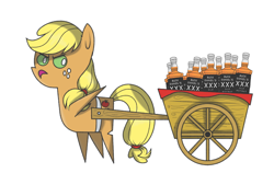 Size: 784x494 | Tagged: safe, artist:perfectblue97, applejack, earth pony, pony, g4, alcohol, cart, female, jack daniels, mare, pointy ponies, simple background, solo, white background