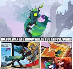 Size: 530x500 | Tagged: safe, artist:yakovlev-vad, edit, edited screencap, idw, screencap, daybreaker, princess celestia, queen chrysalis, starlight glimmer, alicorn, changeling, changeling queen, pegasus, pony, unicorn, fiendship is magic #5, g4, my little pony: fiendship is magic, the ending of the end, batman, caption, cocoon, dark knight, female, image macro, prime celestia, royal guard, text, the joker, ultimate chrysalis
