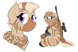 Size: 2000x1338 | Tagged: artist needed, source needed, safe, oc, oc only, pony, zebra, fallout equestria, fallout equestria oc, female, gun, rifle, simple background, solo, thermos, weapon, white background, zebra oc