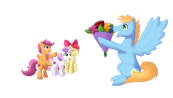Size: 900x514 | Tagged: safe, artist:nivimonster, apple bloom, scootaloo, sweetie belle, oc, oc:harmony star, alicorn, earth pony, pegasus, pony, unicorn, g4, alicorn oc, bipedal, bouquet, cutie mark crusaders, female, filly, flower, horn, male, simple background, sitting, stallion, transparent background, wings