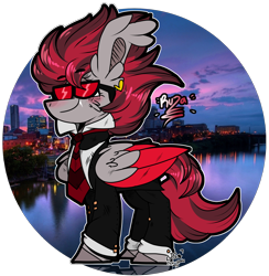 Size: 2000x2050 | Tagged: safe, artist:jxst-starly, oc, oc only, oc:ruza, bat pony, pony, bat pony oc, city, clothes, commission, digital art, fancy look, female, high res, simple background, snazzy, solo, transparent background, tuxedo
