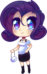 Size: 295x460 | Tagged: safe, artist:pekou, rarity, human, g4, bag, chibi, clothes, female, humanized, simple background, solo, transparent background