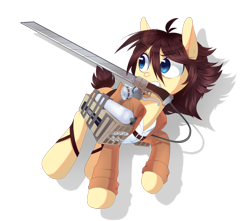 Size: 900x795 | Tagged: safe, artist:pekou, pony, 3d maneuver gear, attack on titan, clothes, ponified, simple background, solo, sword, transparent background, weapon