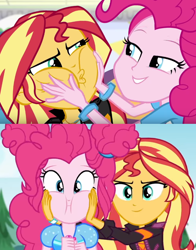 Size: 678x866 | Tagged: safe, edit, screencap, pinkie pie, sunset shimmer, equestria girls, equestria girls specials, g4, my little pony equestria girls: better together, my little pony equestria girls: mirror magic, my little pony equestria girls: sunset's backstage pass, cheeks, geode of sugar bombs, magical geodes, touching face