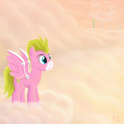 Size: 3000x3000 | Tagged: safe, artist:polkin, oc, oc only, oc:dumbassik, pony, cloud, cloudsdale, high res, solo