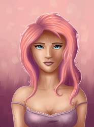 Size: 1870x2529 | Tagged: safe, artist:polkin, fluttershy, human, g4, bust, clothes, female, humanized, solo