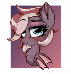 Size: 3000x3115 | Tagged: safe, artist:luxsimx, oc, oc only, oc:efflorescence, bat pony, pony, bat pony oc, bust, female, high res, makeup, mare, sketch, solo, wings