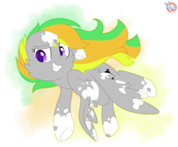 Size: 1968x1627 | Tagged: safe, artist:rainbow eevee, oc, oc only, oc:odd inks, pegasus, pony, colorful, cute, cutie mark, female, looking at you, multicolored hair, pegasus oc, purple eyes, simple background, smiling, smiling at you, solo, spread wings, transparent background, wings