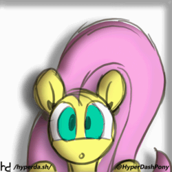 Size: 1000x1000 | Tagged: safe, artist:hyperdaspony, fluttershy, pegasus, pony, g4, animated, blushing, cute, eep, female, gif, looking at you, shyabetes, solo